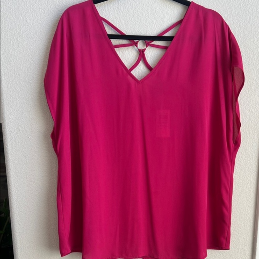Fuchsia V-Neck Womens Top with Strappy Back